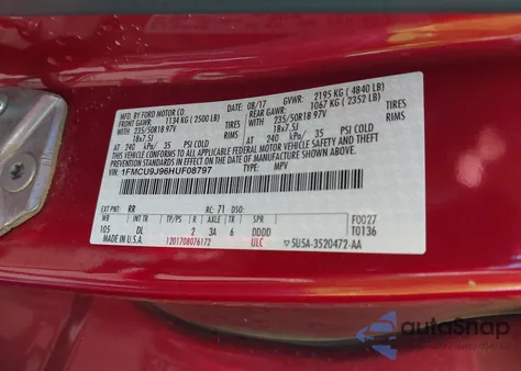 2017 Ford Escape Titanium z USA, uszkodzony, nr VIN 1FMCU9J96HUF08797